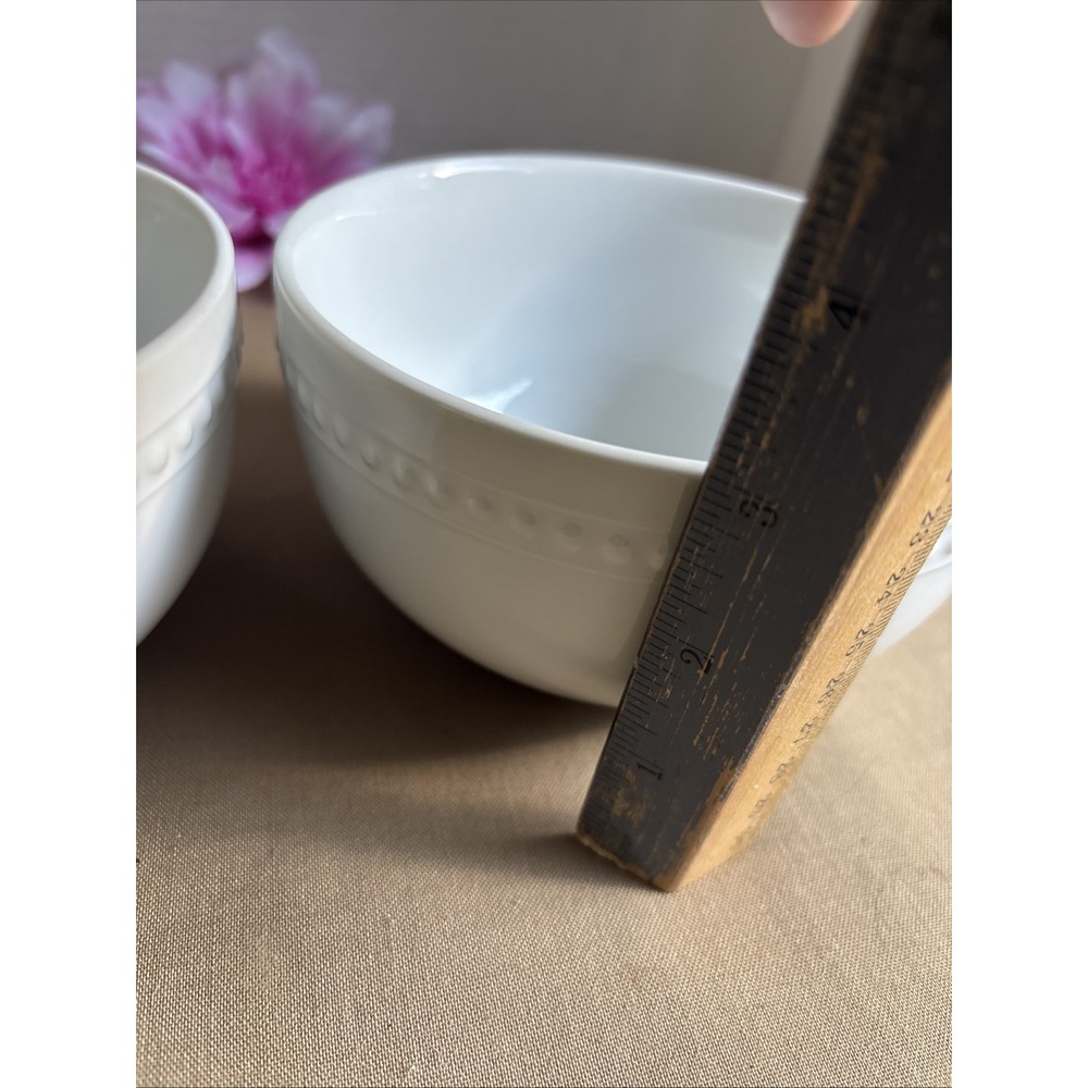 2 FITZ AND FLOYD EVERYDAY WHITE BEADED SOUP CEREAL BOWLS SET OF 2 - 5.5" Wide - Picture 3 of 6